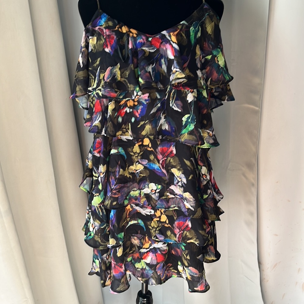 GIANNI BINI CESA FLORAL TIERED MINI DRESS SIZE MEDIUM